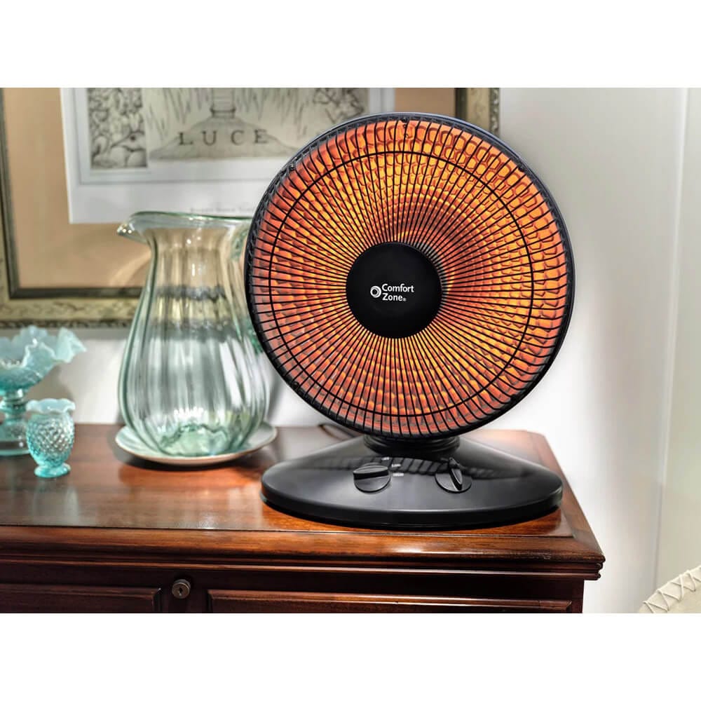 Comfort Zone Electric Oscillating Radiant Dish Heater with Adjustable Tilt, Black