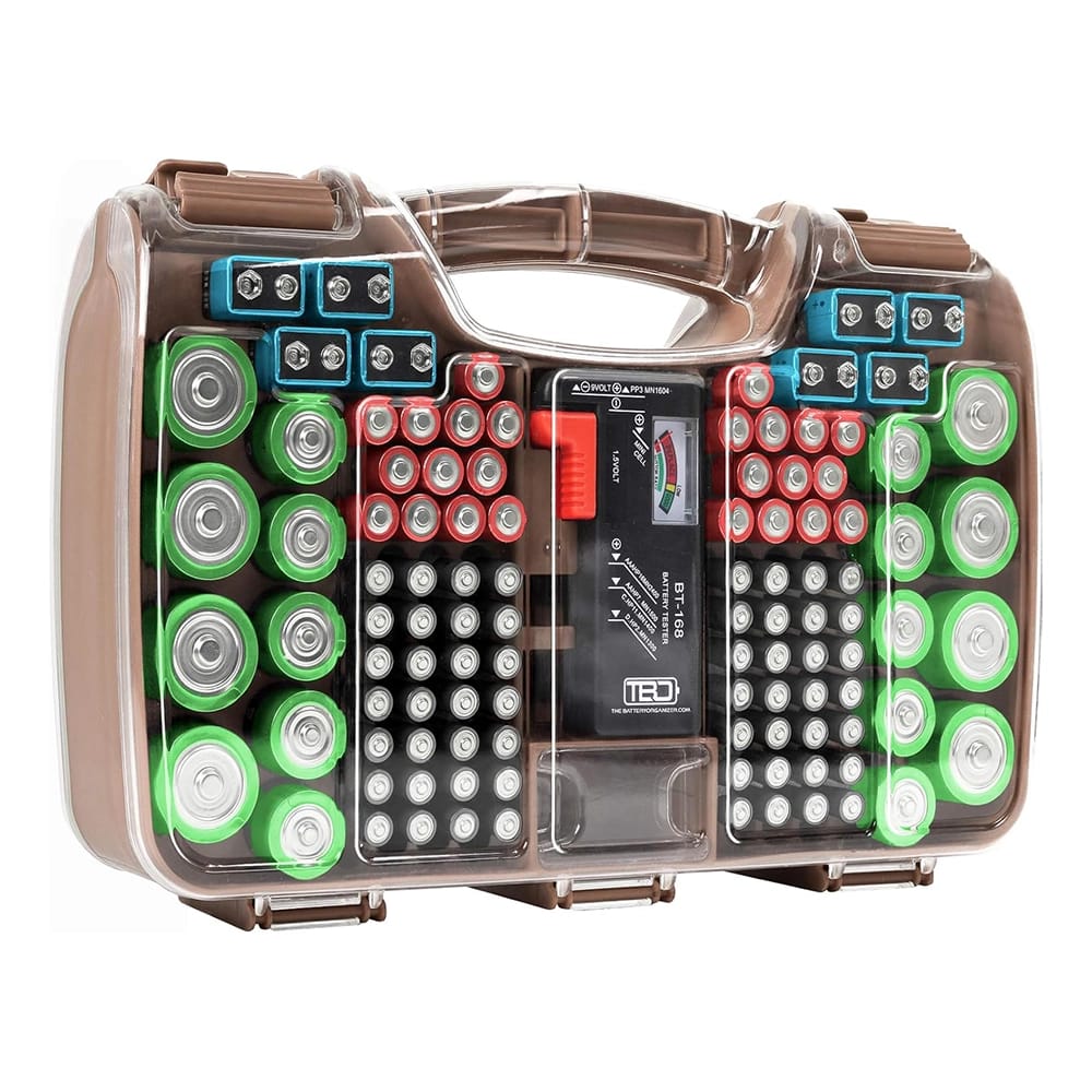 The Battery Organizer Storage Case with Tester, Cocoa