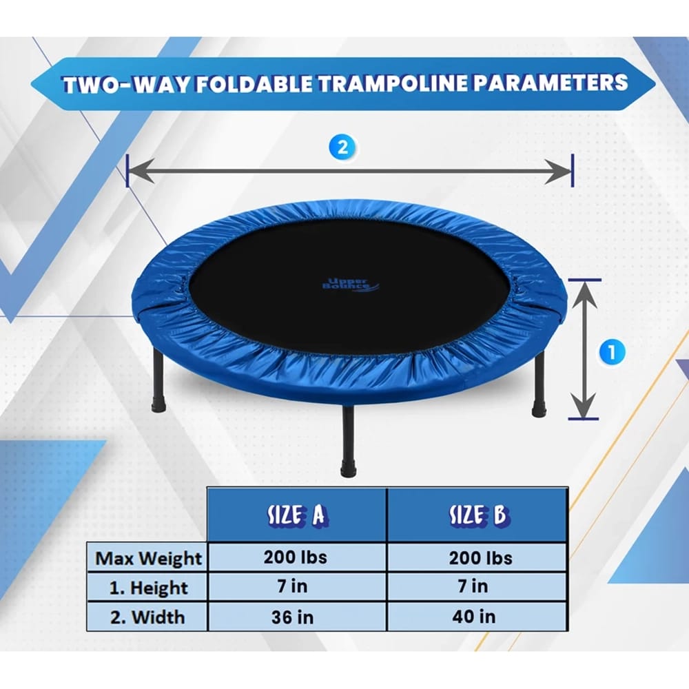 Machrus Upper Bounce Mini Double-Fold Rebounder Fitness Trampoline, Blue, 36"