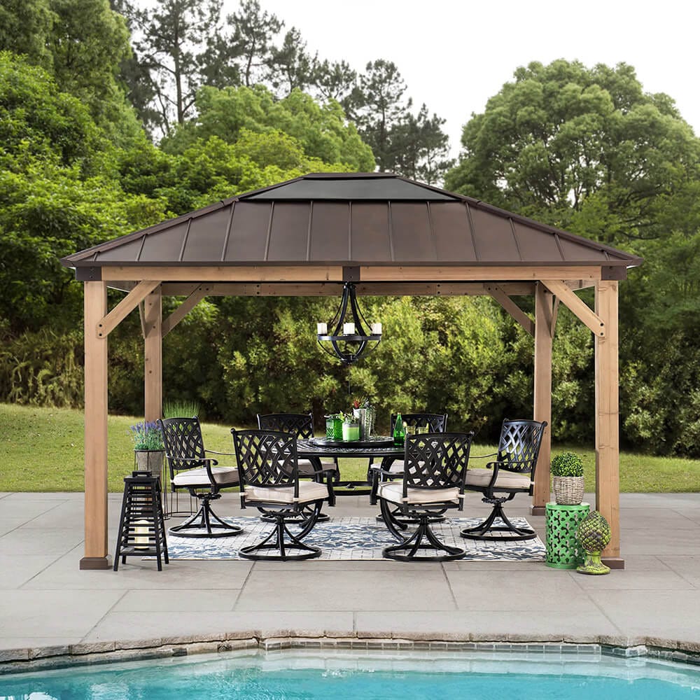 Douglas 11' x 13' Cedar Framed Gazebo with Steel & Polycarbonate Hip Roof Hardtop