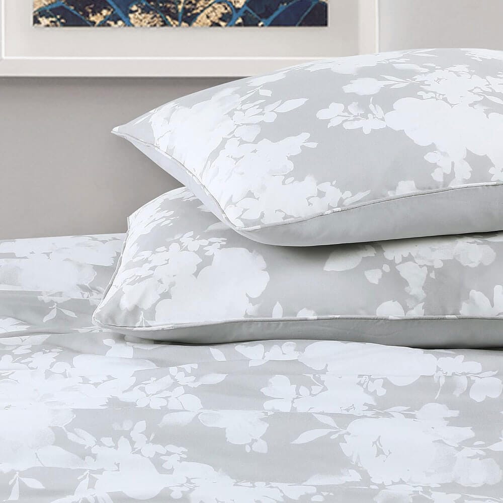 WellBeing by Sunham Luxurious Blend 3-Piece Floral Printed Comforter Set, Full/Queen, Gray