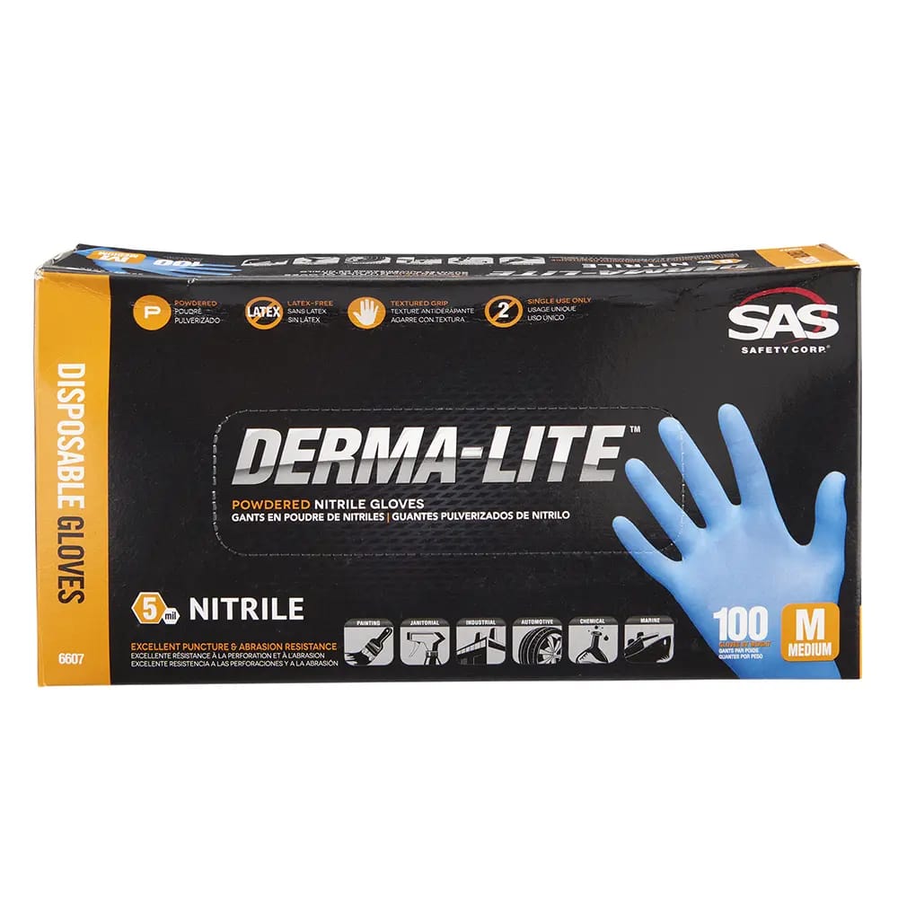 Derma-Lite Powdered Nitrile Disposable Medium Gloves, 100 Count