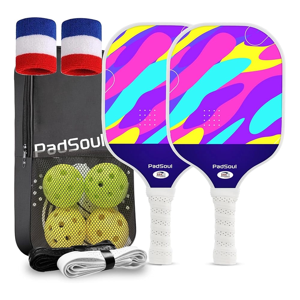 PadSoul Carbon Fiber Pickleball Paddle Set, Multi-Color
