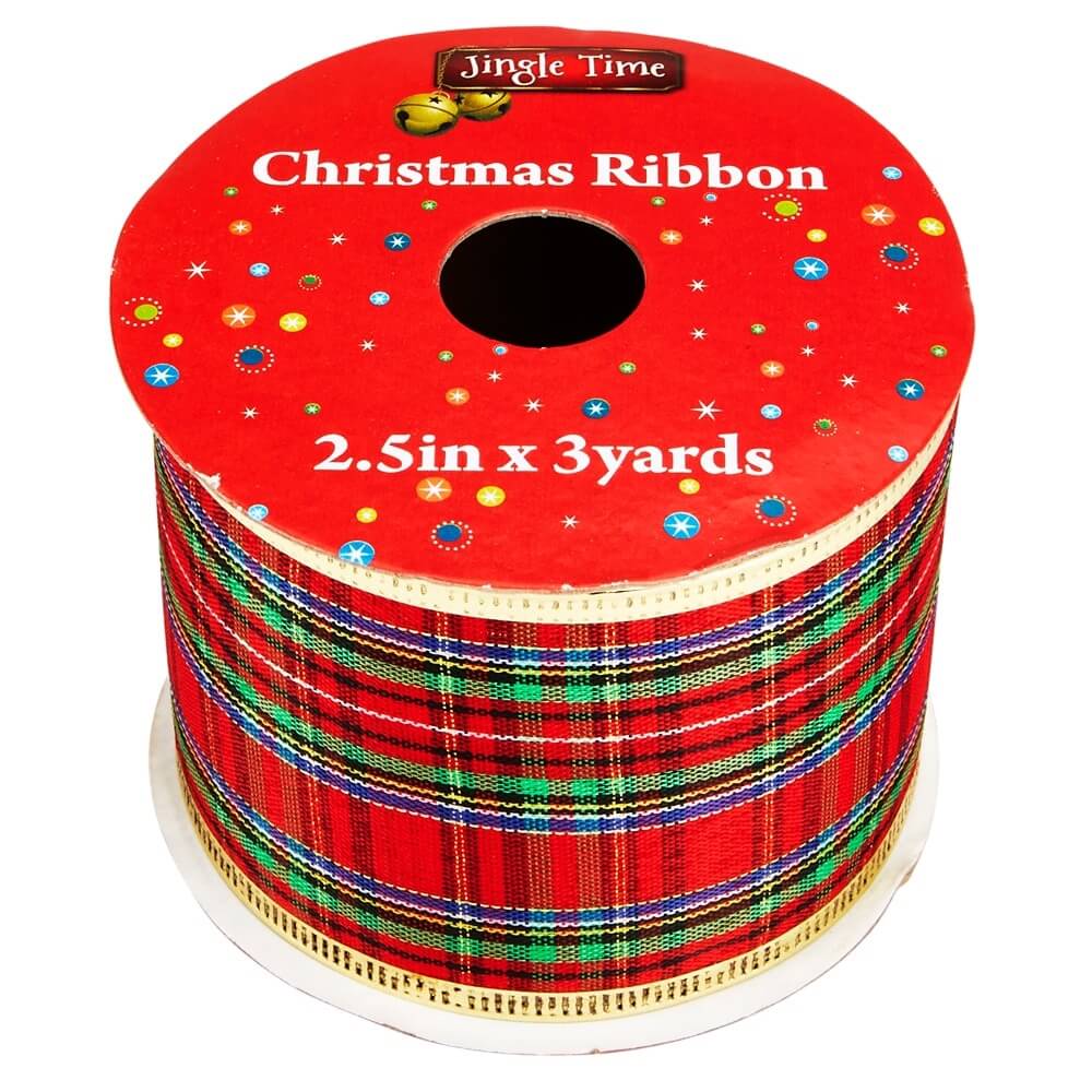 Jingle Time Plaid Christmas Ribbon, 3 yds