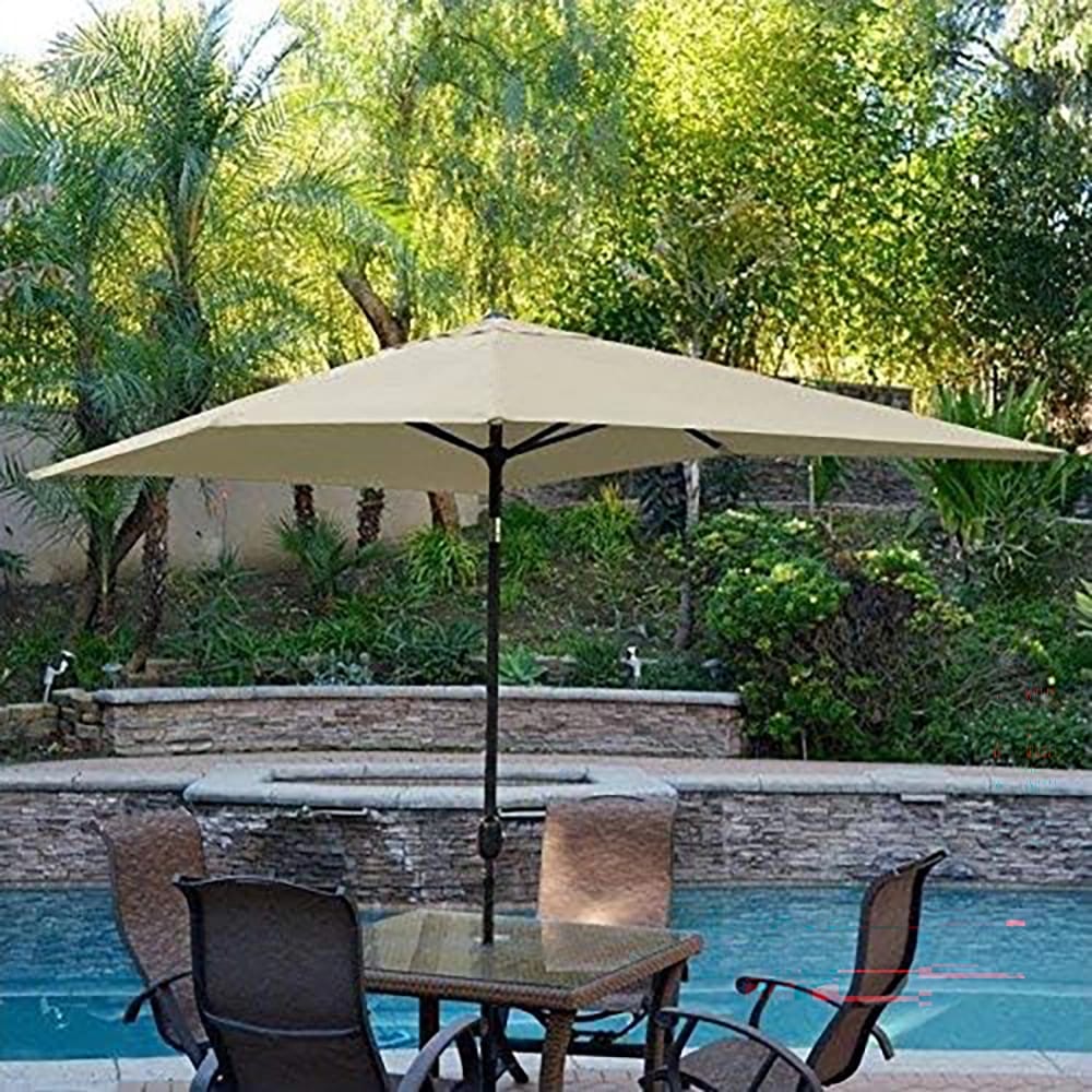 Jeco 6.5 x 10 Rectangular Aluminum Patio Umbrella with Tilt and Crank, Tan/Black