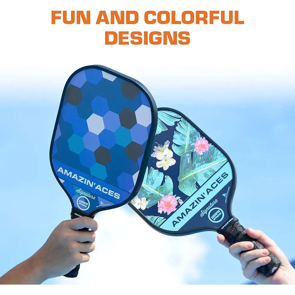 Amazin' Aces Signature Graphite Pickleball Paddle Set, Set of 2, Honeycomb Blue & Tropic Green