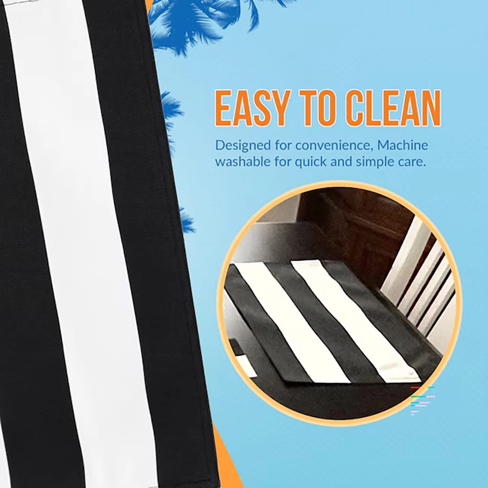 Island Retreat Striped Polyester Rectangle Placemats, Black/White, 6 Pack