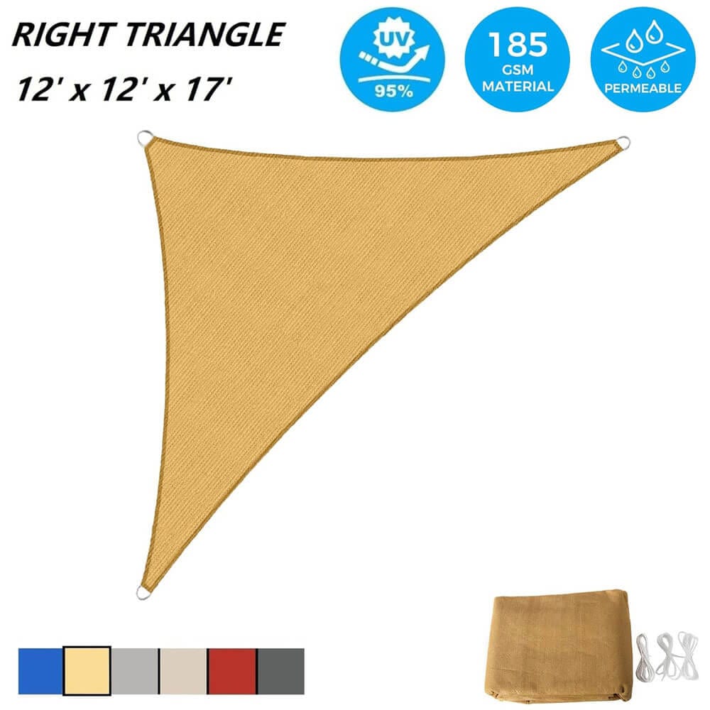 AsterOutdoor Triangular Sun Shade Sail, 12' x 12' x 17', Sand