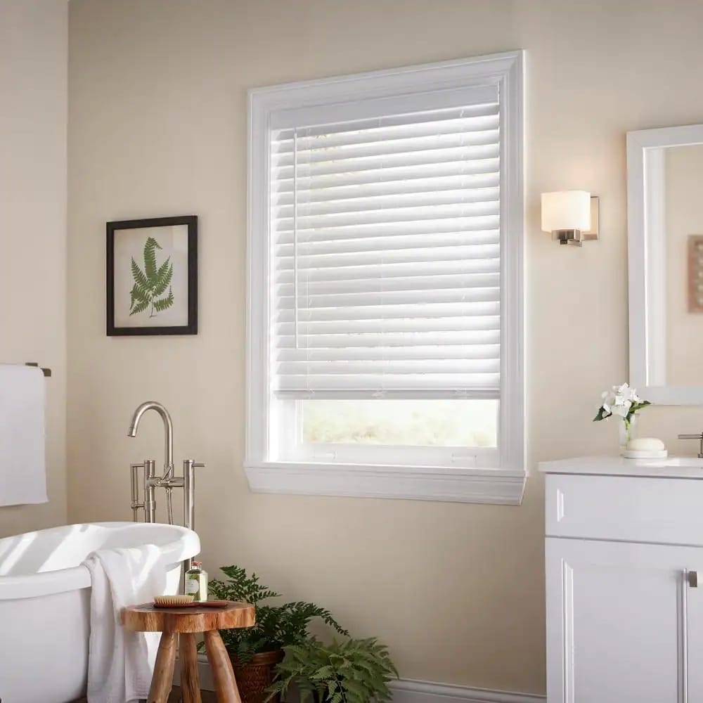 Cordless Faux Wood Blinds with 2" Slats, White, 23" x 64"