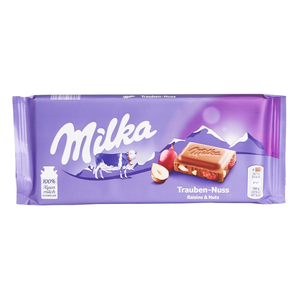 Milka German Milk Chocolate with Raisins & Nuts, 3.5 oz