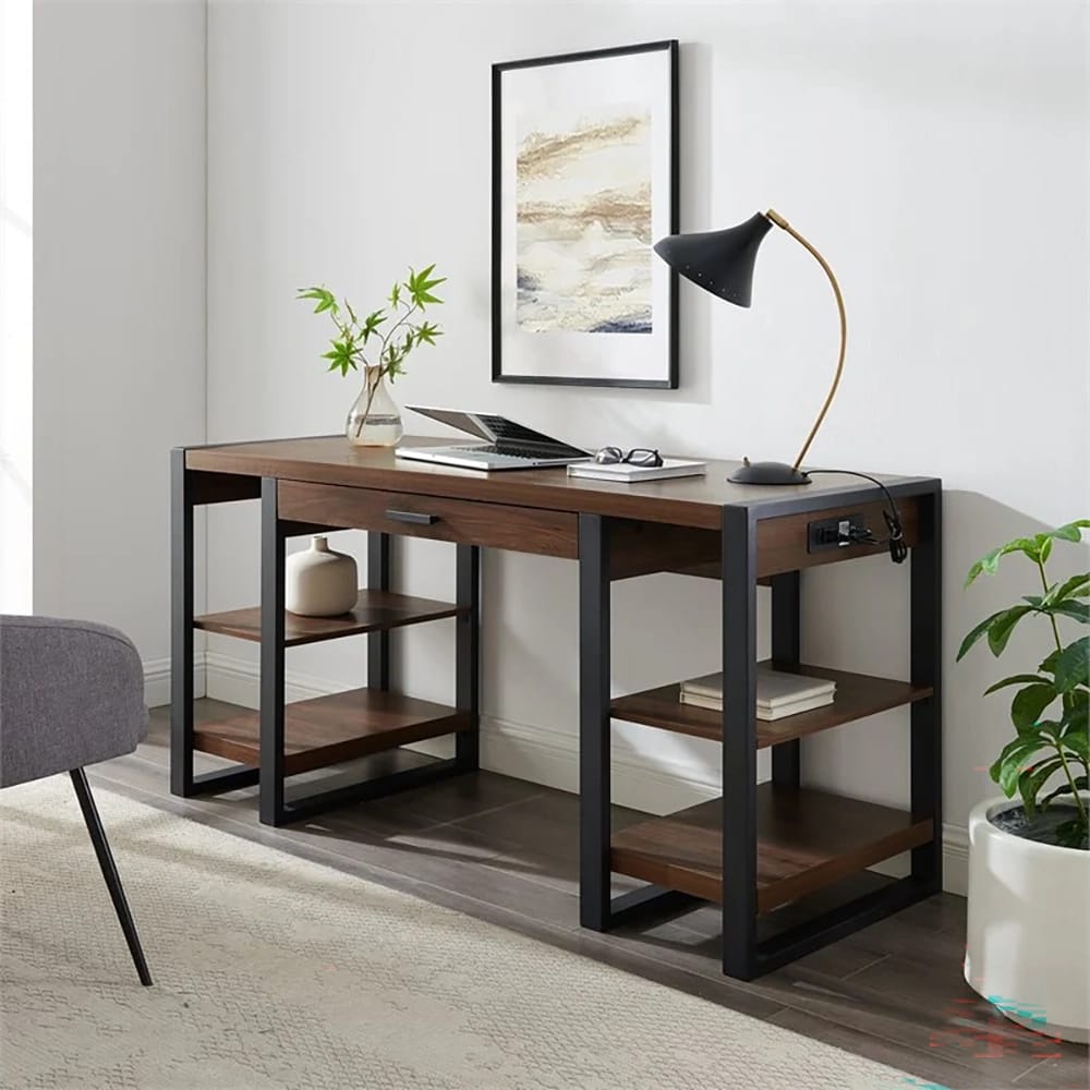 Walker Edison Wood Storage Desk, Dark Walnut, 60"