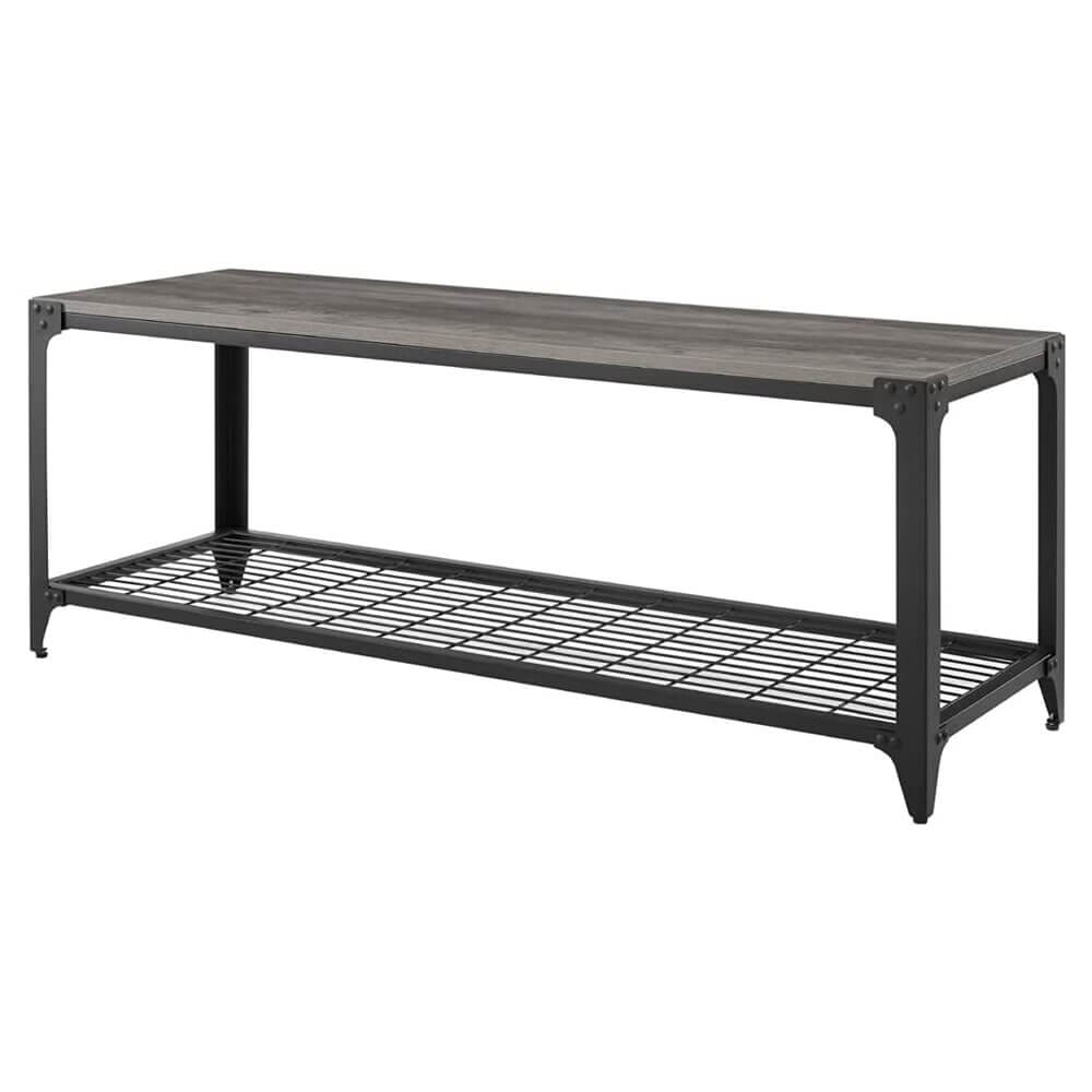 Walker Edison Industrial Modern Farmhouse Entryway Bench, Gray Wash