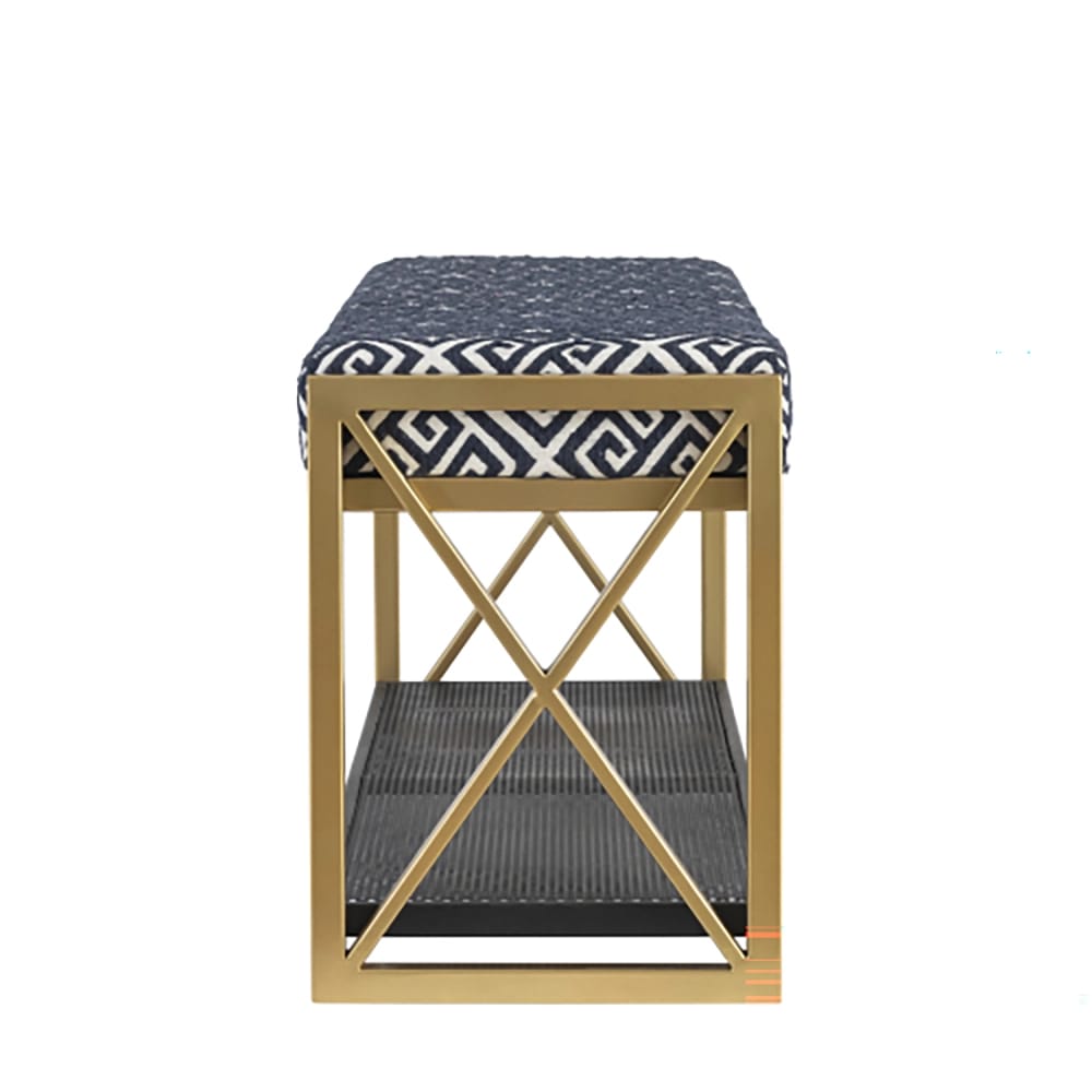 Albany Living Upholstered Bench with Shoe Rack, Blue/Gold