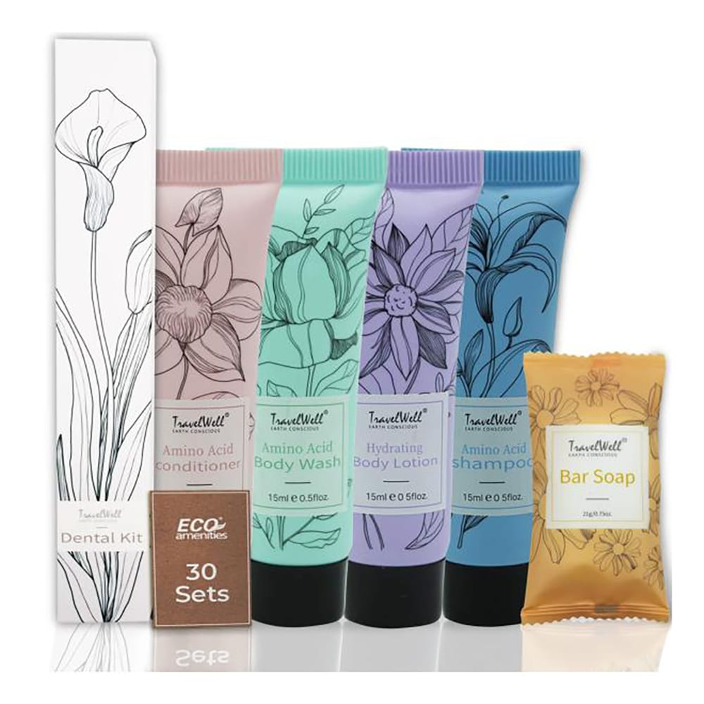 TravelWell Travel Size Toiletries Bulk Set, 30 Sets, 180 Pieces