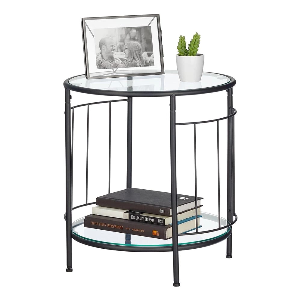 mDesign Glass Top Side Table, Black