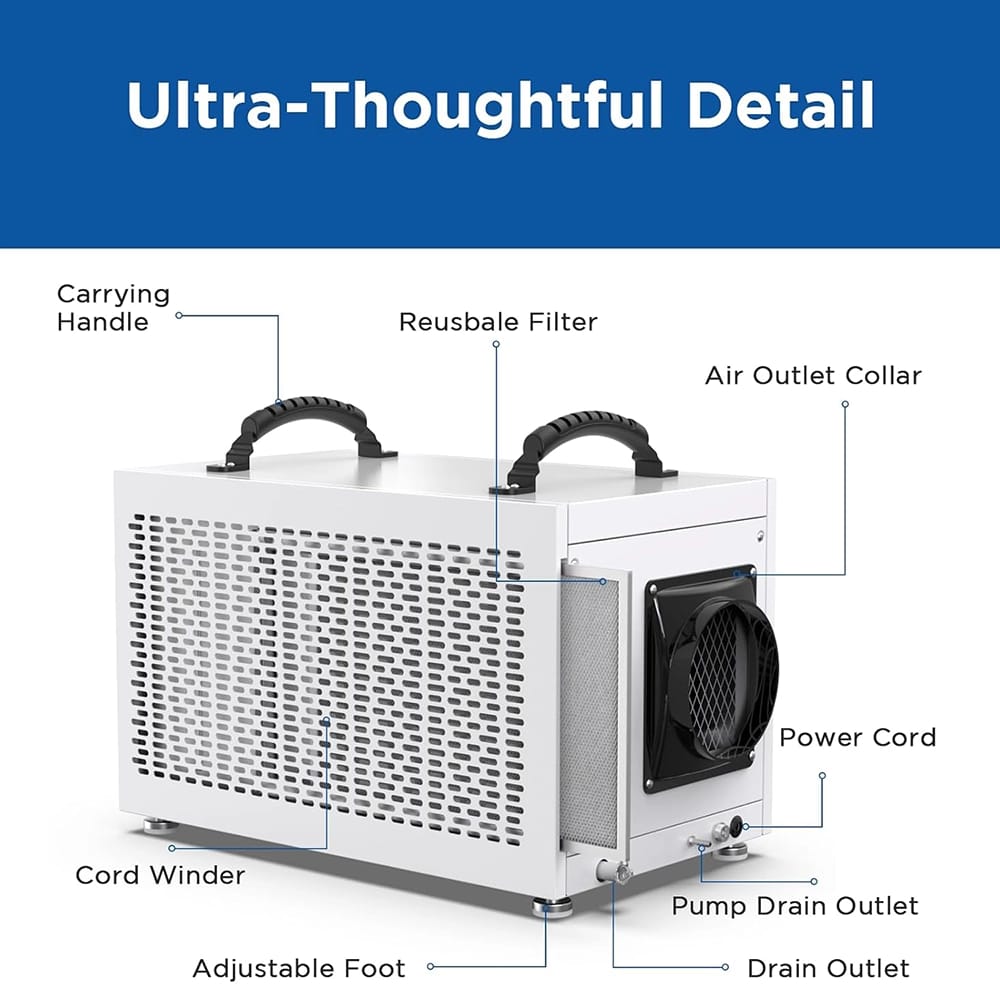 Moiswell 145 Pints Commercial Dehumidifier with Pump, White