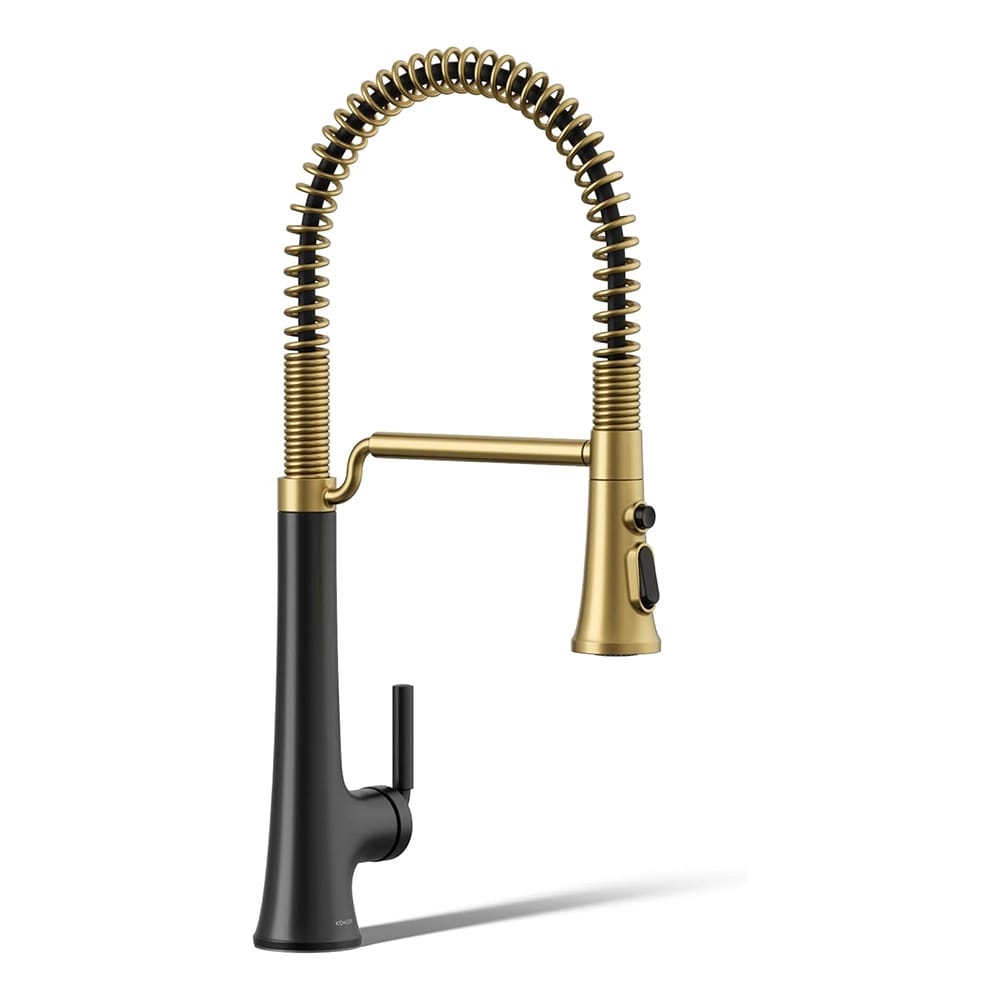 KOHLER Pull-Down Kitchen Sink Faucet, Matte Black/Brass