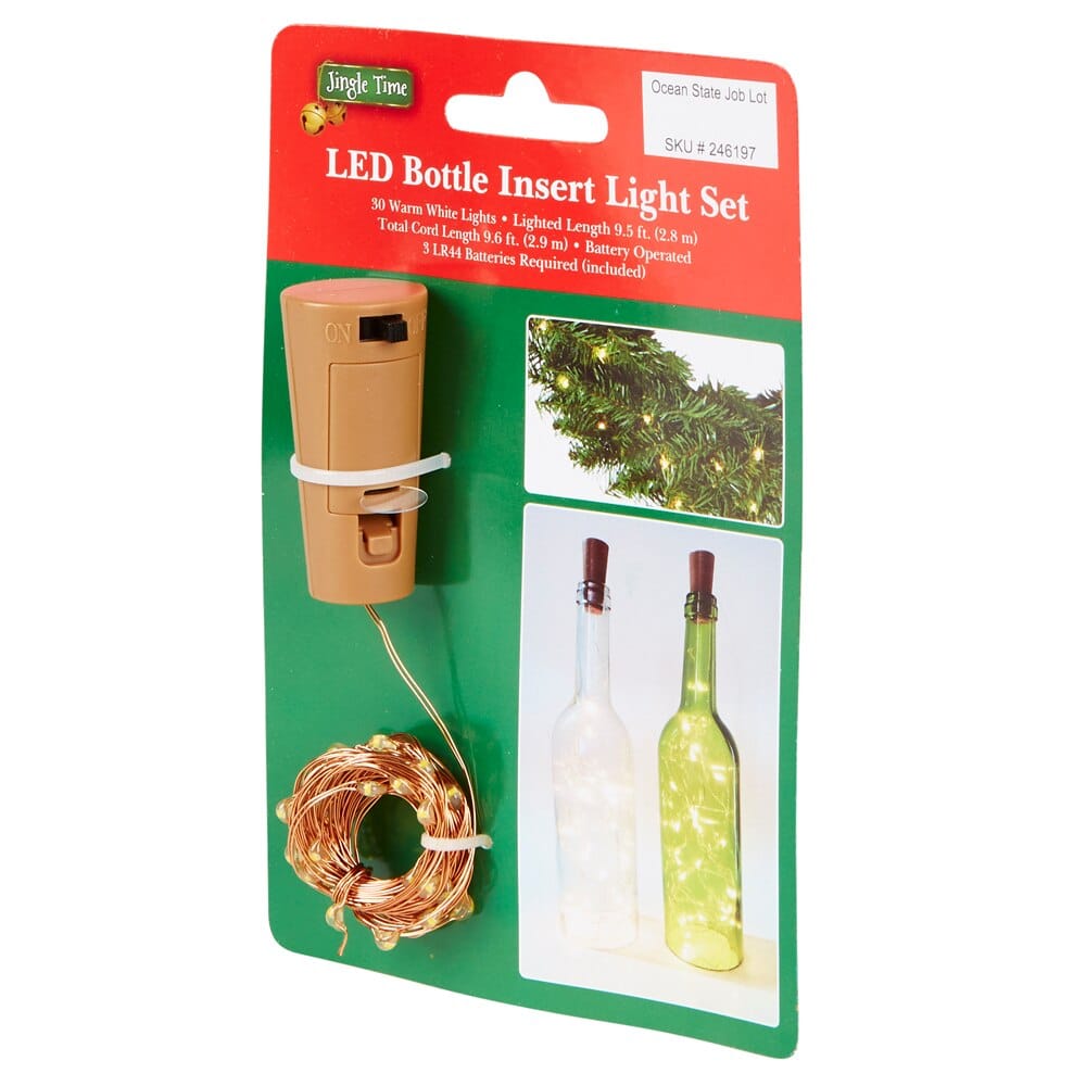 Jingle Time LED Battery Operated Bottle Insert Light Set, 9.5'