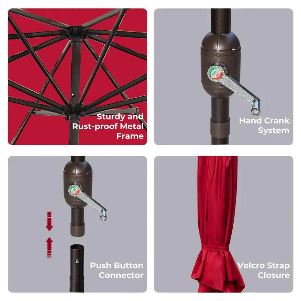 Abba Patio Outdoor Patio Umbrella with Push Button Tilt and Crank, 9', Red