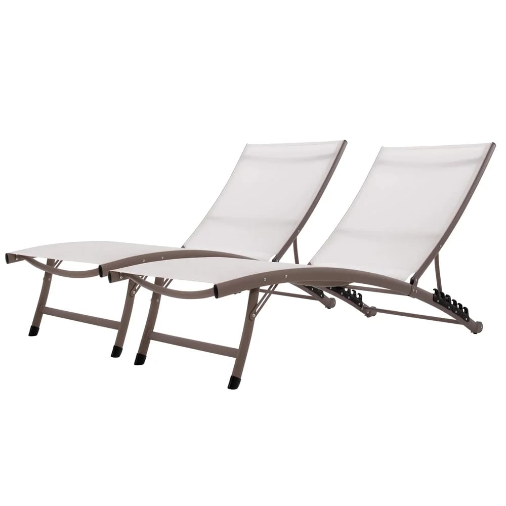 Vivere Clearwater Aluminum Lounge Chairs, Set of 2, Pearl