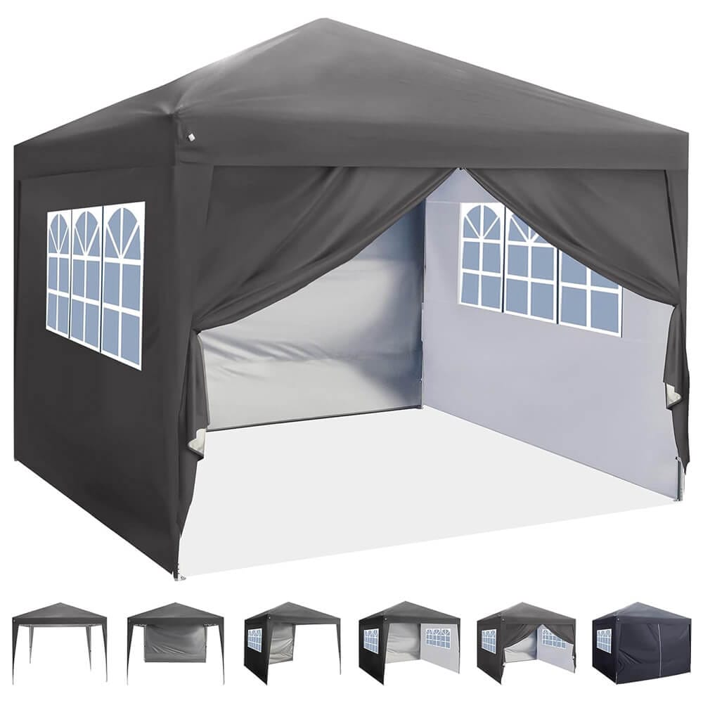 10' x 10' Pop-Up Canopy Tent with Sidewall & Windows, Gray
