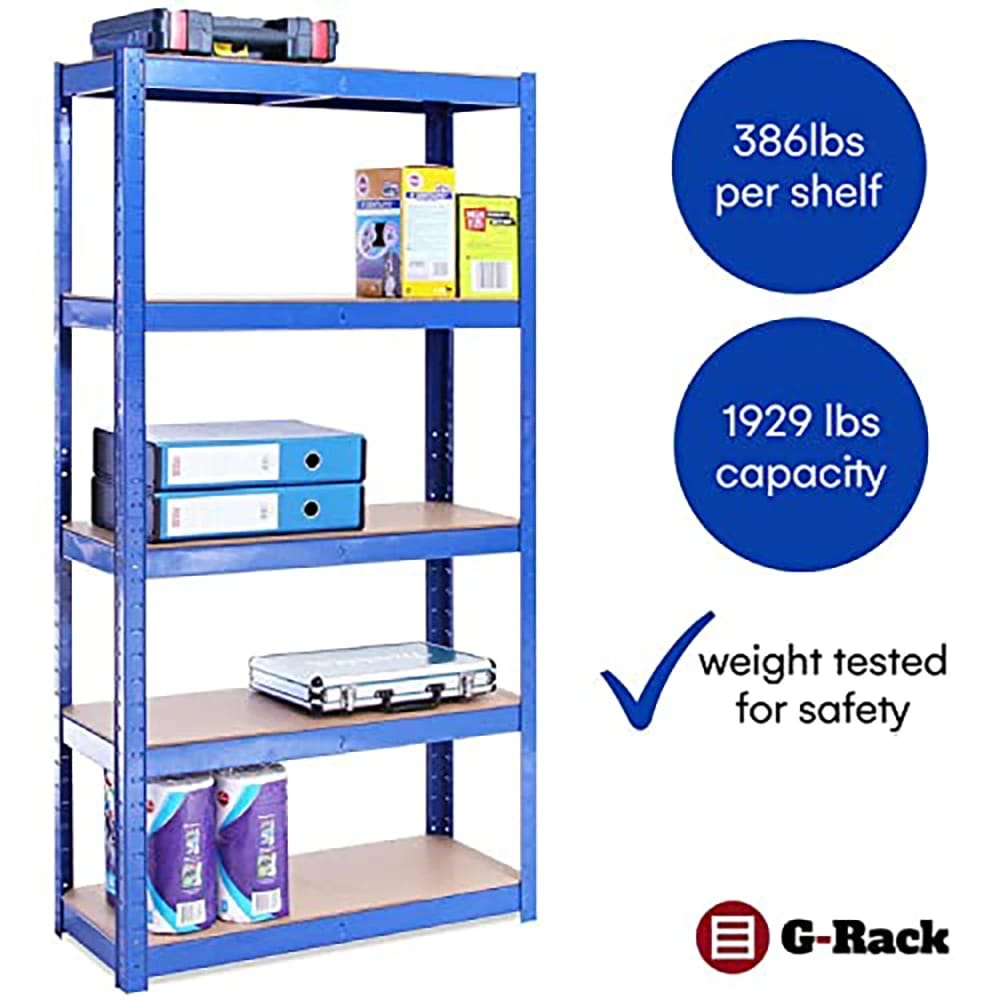 G-Rack 5-Tier Garage Shelving Unit, 30" x 12" x 59", Blue, 2 Count