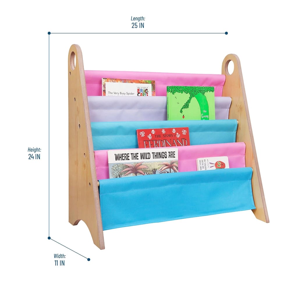 Wildkin Kids Canvas Bookshelf , Natural/Blue/Pink