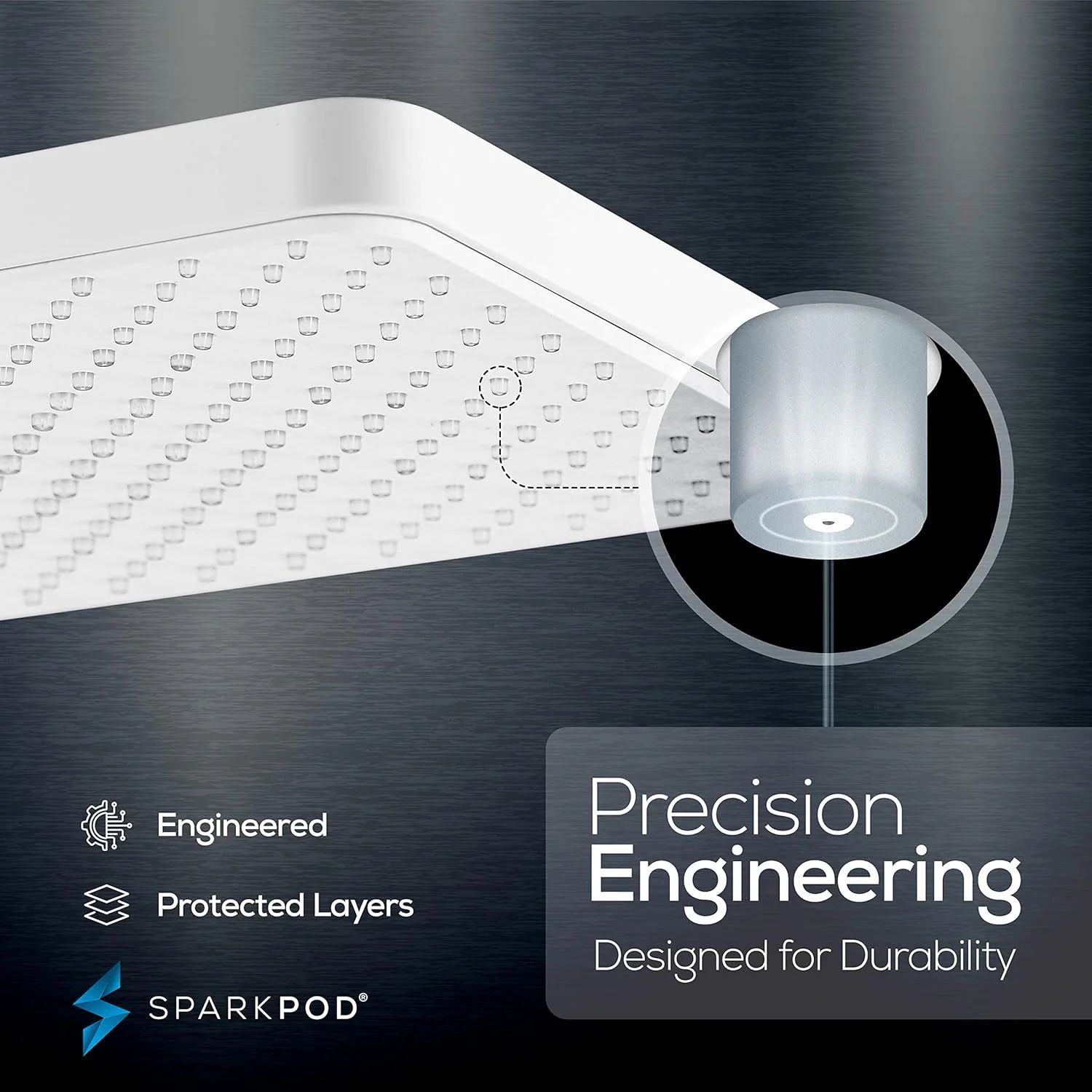 SparkPod 12" Rectangle Rain Shower Head, White