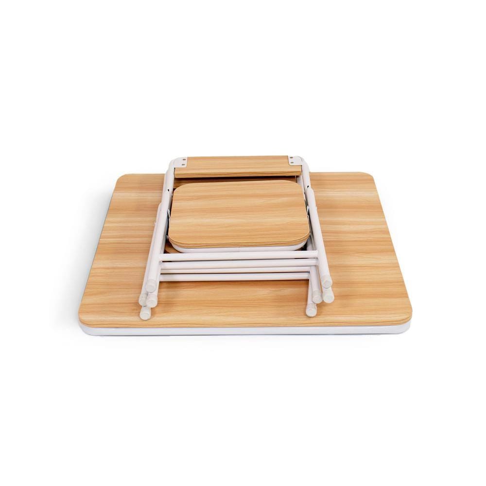 Humble Crew Kids Metal Folding Table and 2 Chairs Set, Natural Wood/White