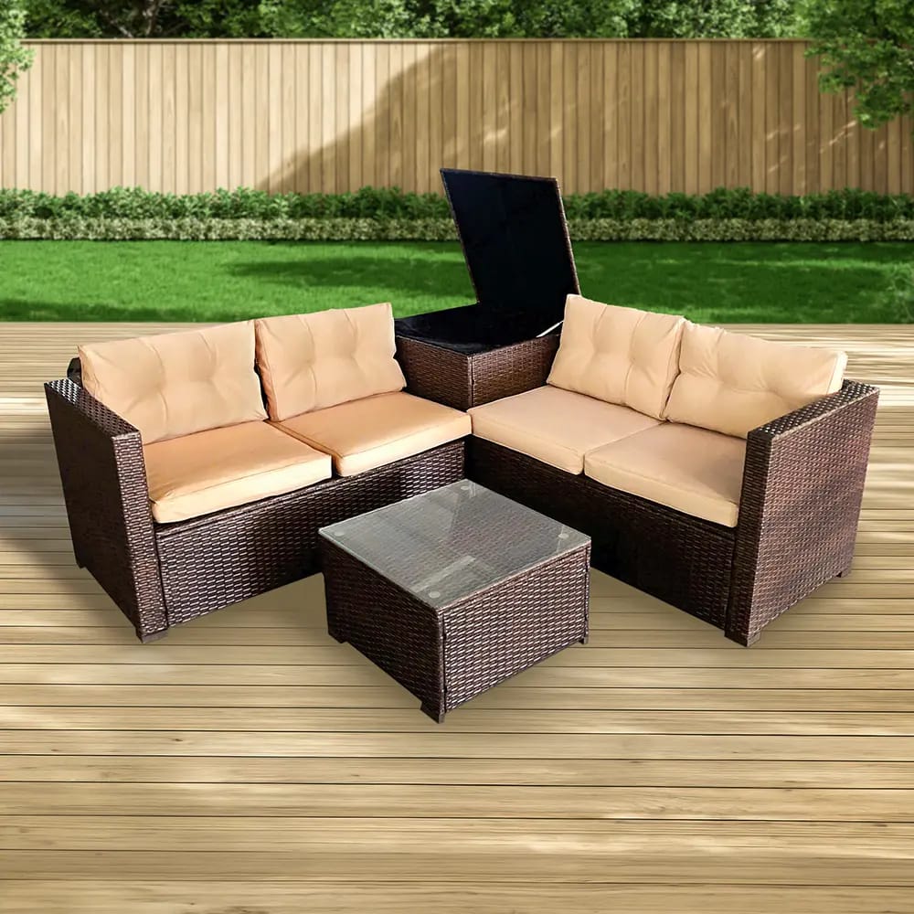 4-Piece Resin Wicker Sectional with Storage Bin