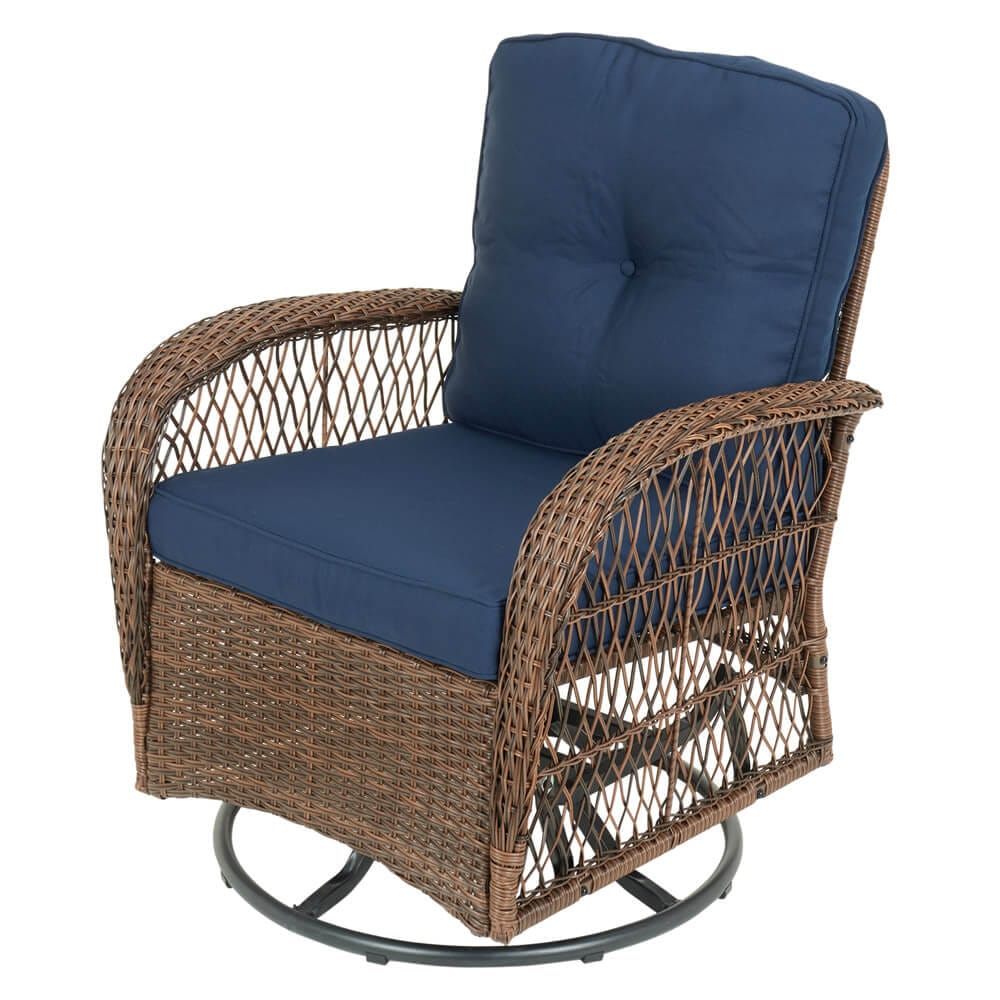 4-Piece Resin Wicker Swivel Patio Set, Blue/Brown