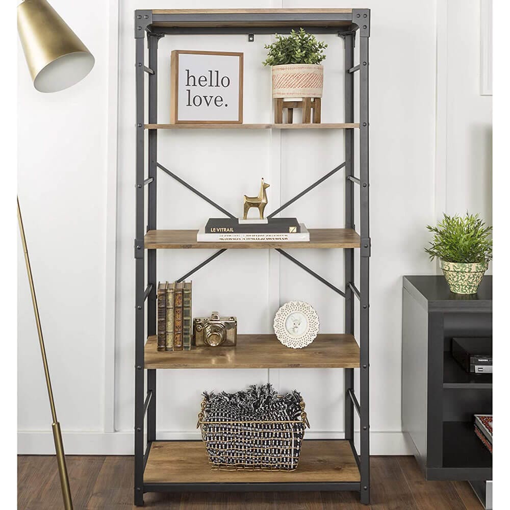 Walker Edison Urban Industrial Angle Iron Bookshelf, Barnwood