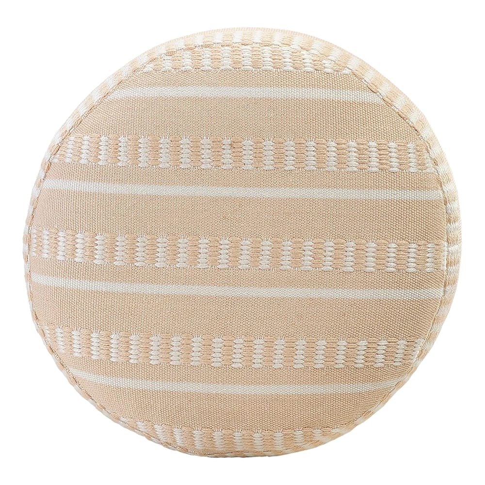 LR Home Geometric Indoor/Outdoor Pouf, Peach/White