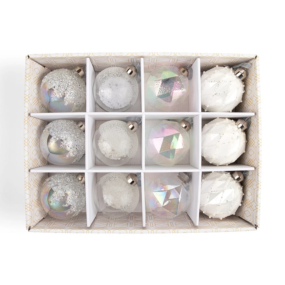 Famous Brand Crystal Christmas Glass Ornament Set, 12 Pack