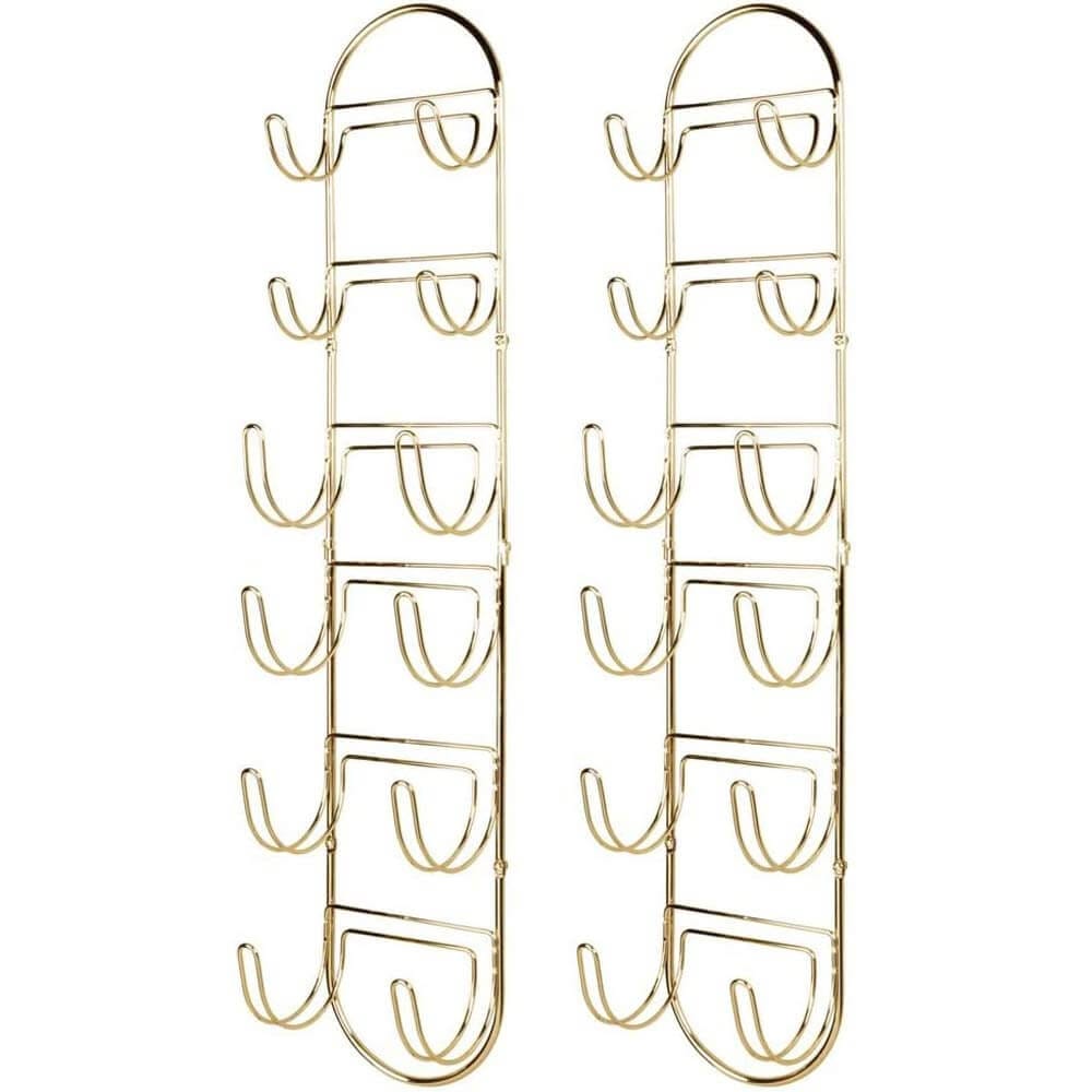 mDesign Wall-Mounted Towel Rack with 6 Compartments, Set of 2, Soft Brass