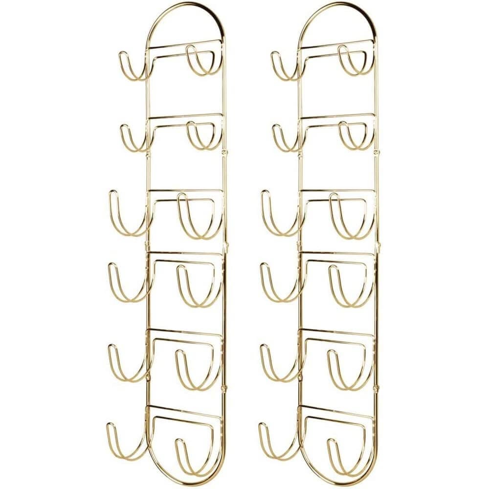 mDesign Wall-Mounted Towel Rack with 6 Compartments, Set of 2, Soft Brass