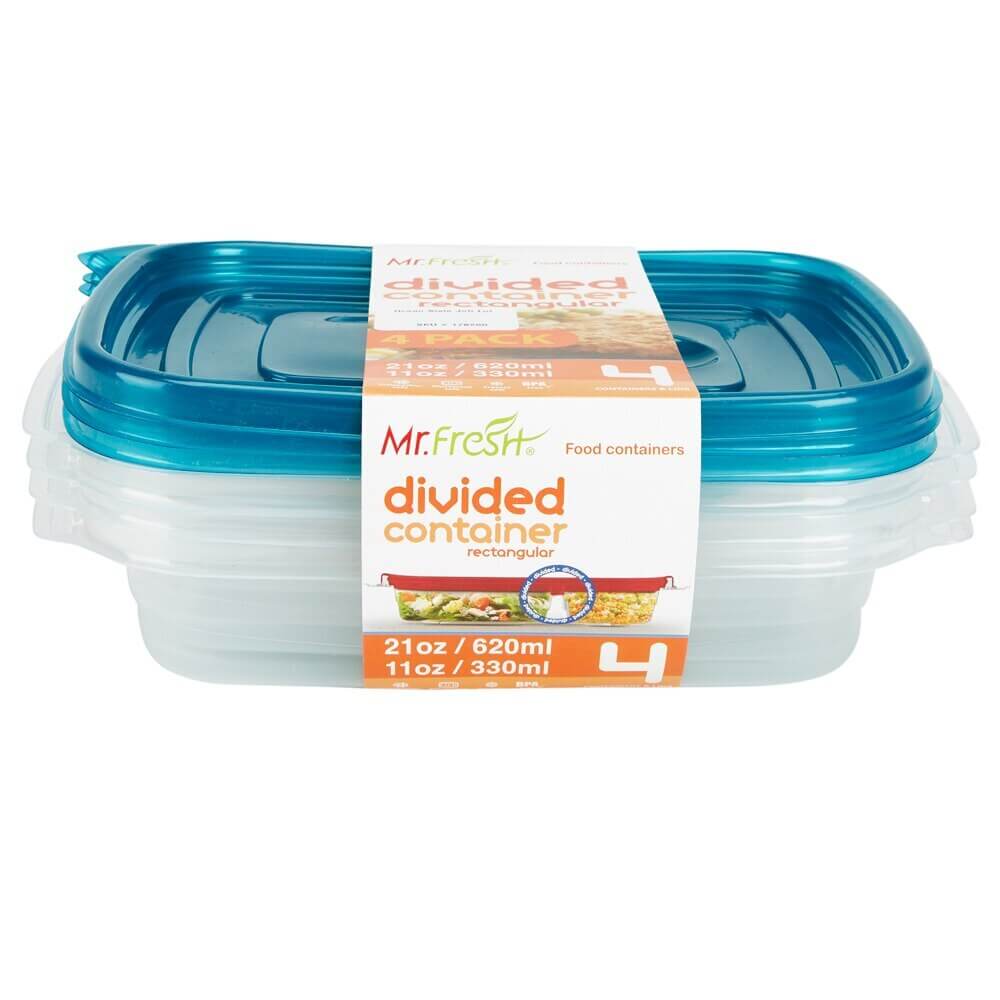 Mr. Fresh Divided Food Storage Containers, 4 Count