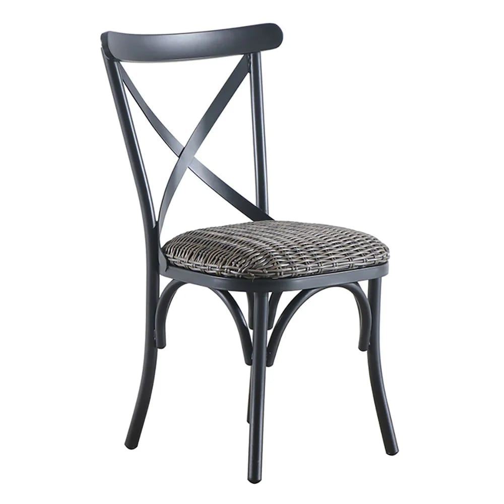 Allen + Roth Chesterbrook Wicker Steel Frame Dining Chair, Set of 2, Black