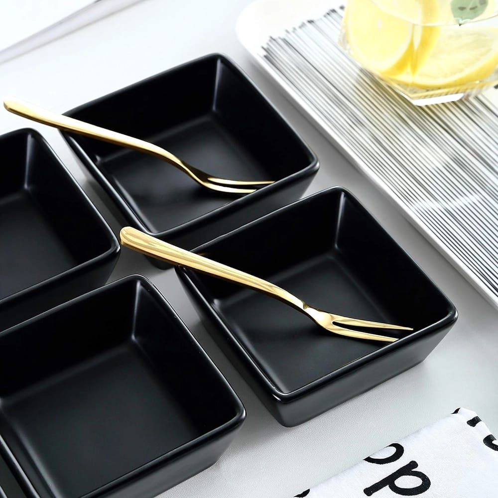 Bruntmor Ceramic Square Baking Ramekins, Black, Set of 6