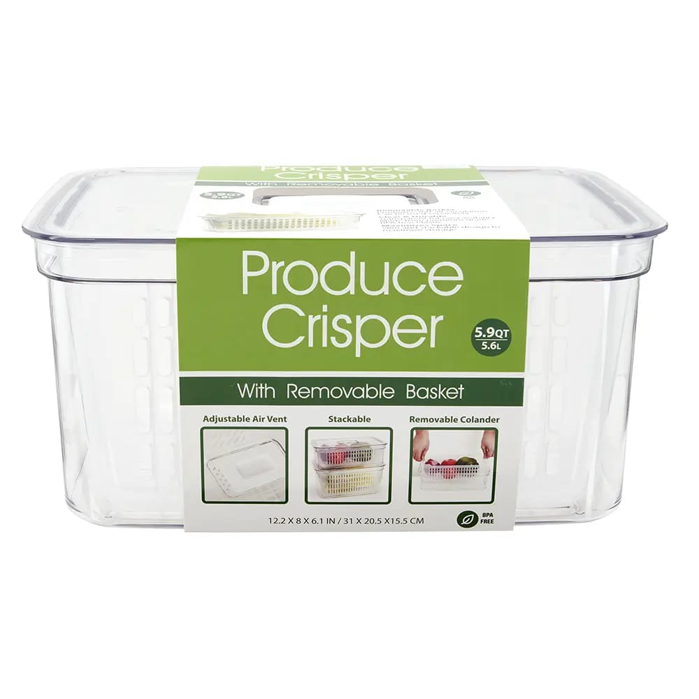 Large Produce Crisper with Removable Basket, 5.9 Qt