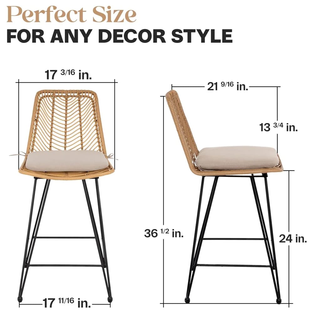 Idzo Chateau Outdoor Rattan Bar Stools, 2-Piece, Tan, 36.5"