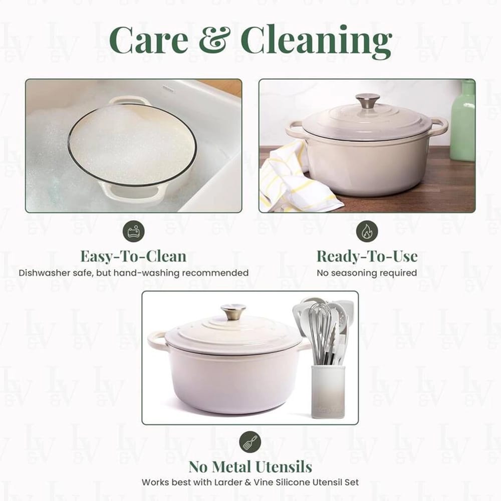 Larder & Vine 5.7 Qt Enameled Cast Iron Dutch Oven with Lid, Stone