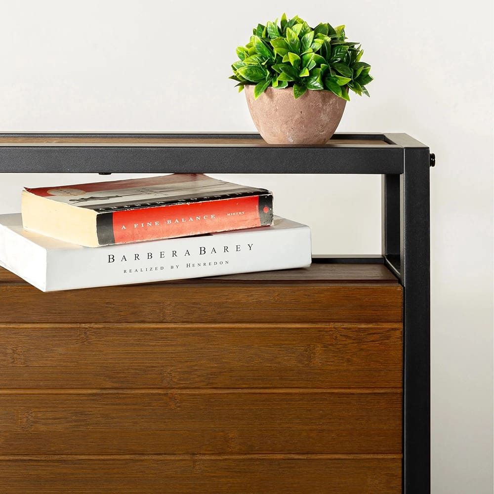 Zinus Suzanne Platform Bed with Headboard Shelf, Full, Brown/Black