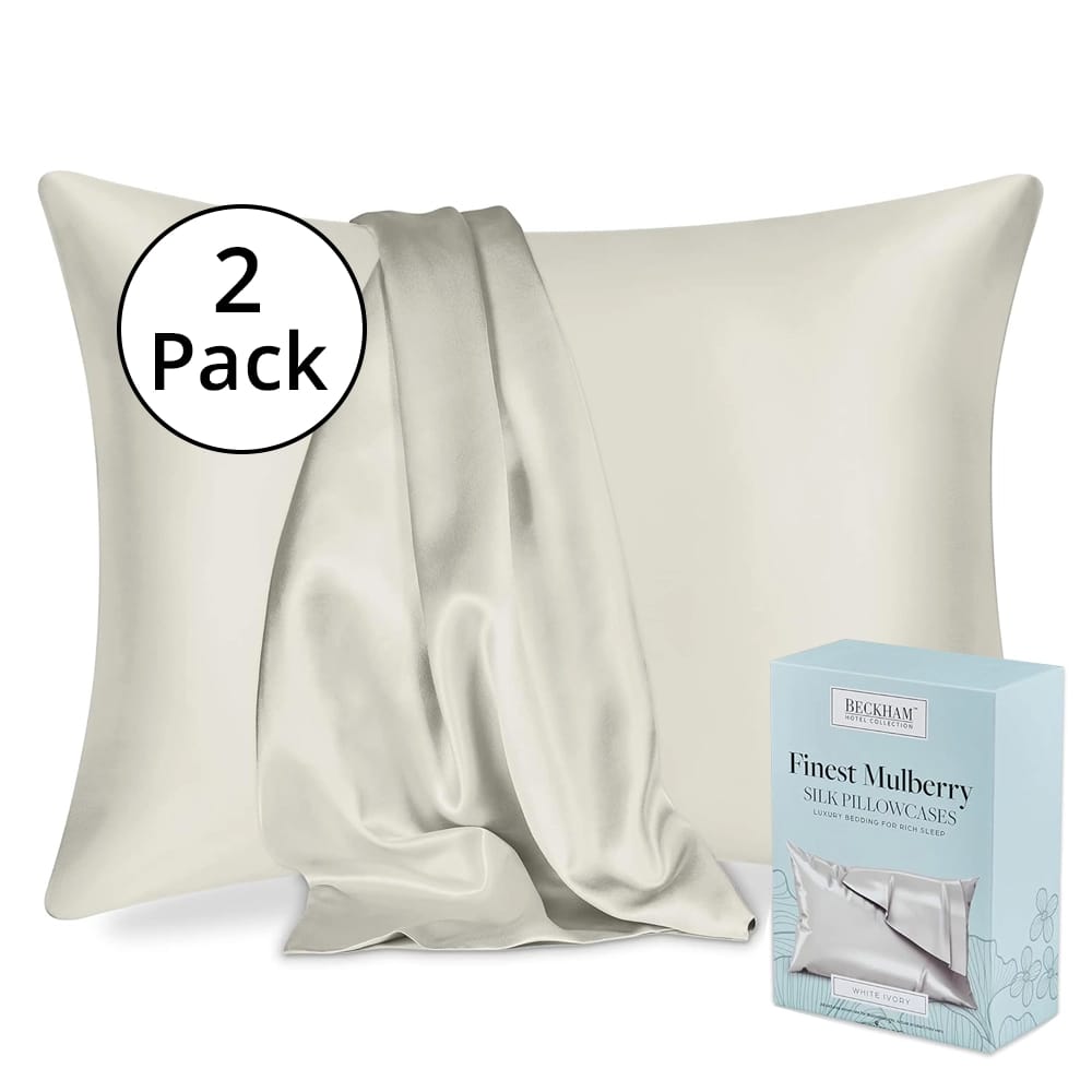 Beckham Hotel Collection Standard Silk Pillowcase, Ivory, 2 Pack