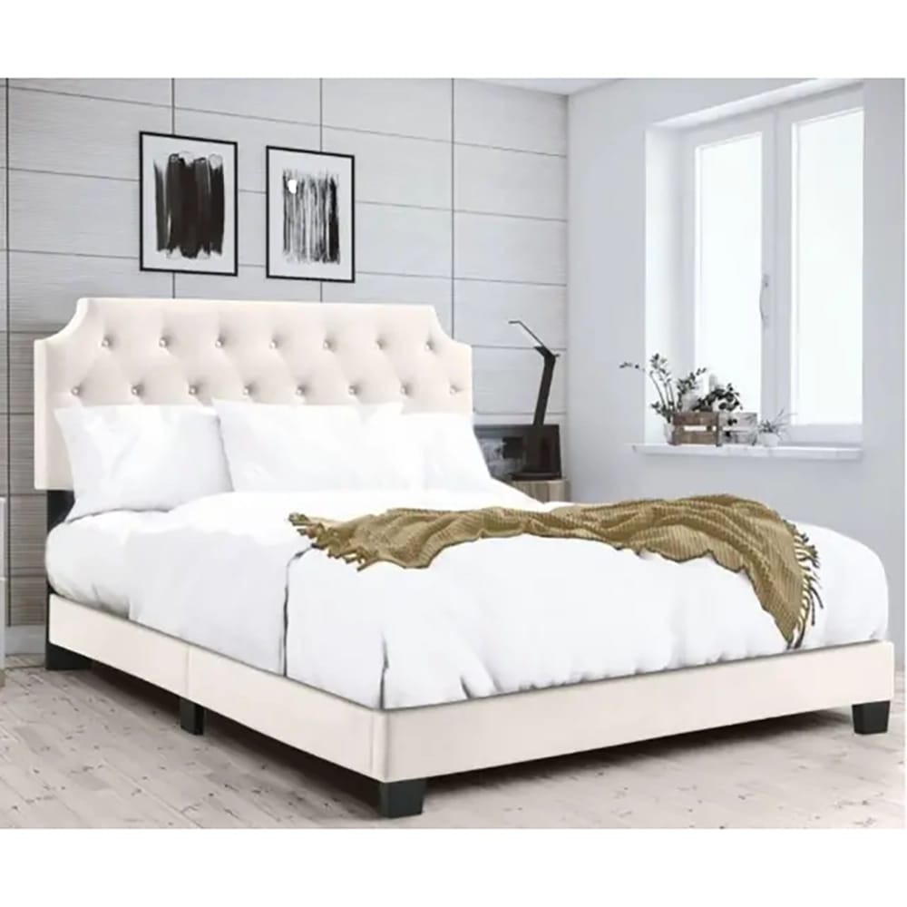 Belle Isle Furniture Linen Tufted Bed with USB Power Connection, Full, Beige