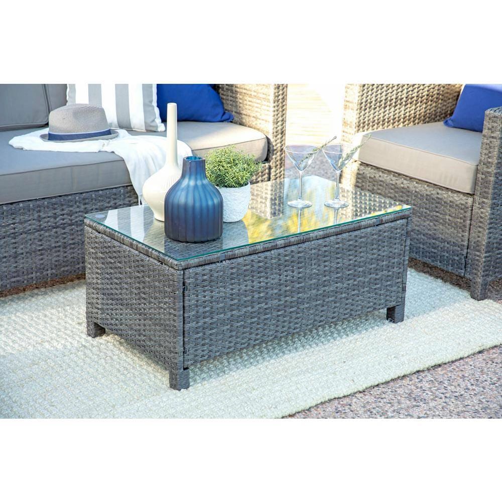 Resin Wicker 4-Piece Chat Set, Dark Gray/Gray