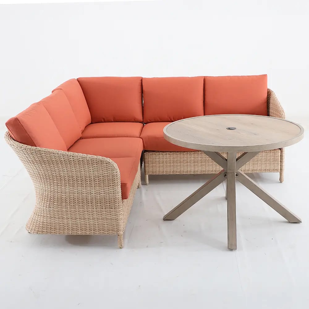 Hampton Bay Camden Point Resin Wicker Sectional Dining 4-Piece Set, Tan/Orange