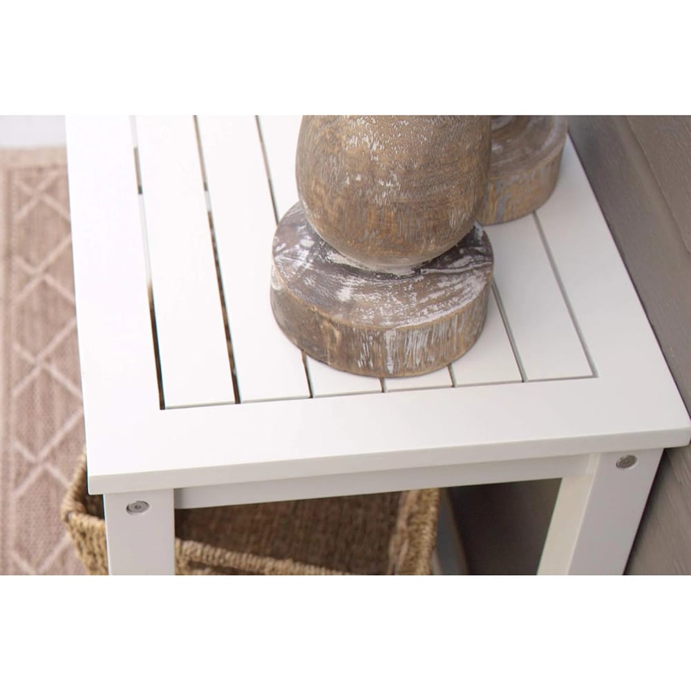 Pebble Lane Living Outdoor & Indoor Patio Console Serving Bar Table with Lower Shelf, White