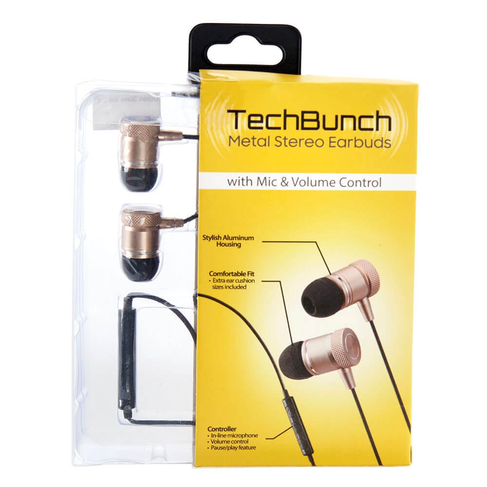 TechBunch Metal Stereo Earbuds with Mic and Volume Control