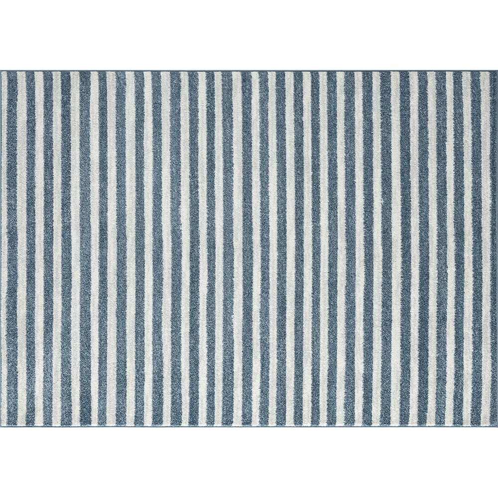 Daphnes 8'6" x 12'5" Contemporary Striped Area Rug, Blue/Cream
